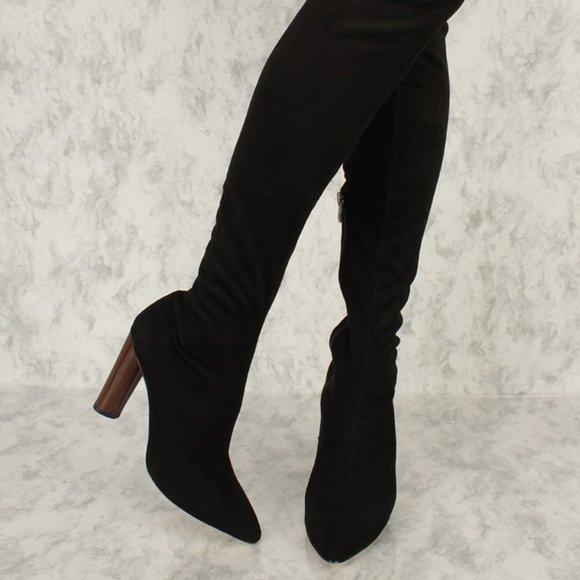 🔥FINAL SALE🔥Black Lycra Thigh High Boots - Picture 2 of 3